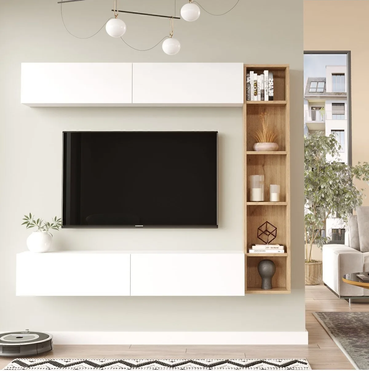 Nasser Meuble TV Bibliothèque Mural Sepet-Blanc NAS1-SW