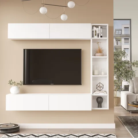 Nasser Meuble TV Bibliothèque Mural Blanc NAS1-W