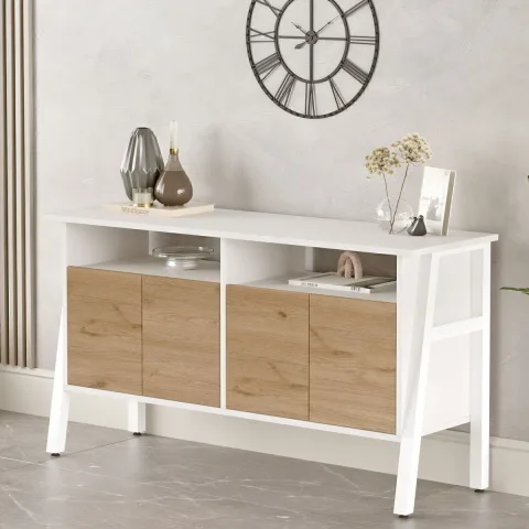 Jurina Console 4 portes 140cm Blanc Pieds métal Sepet-Blanc JUR3-SW