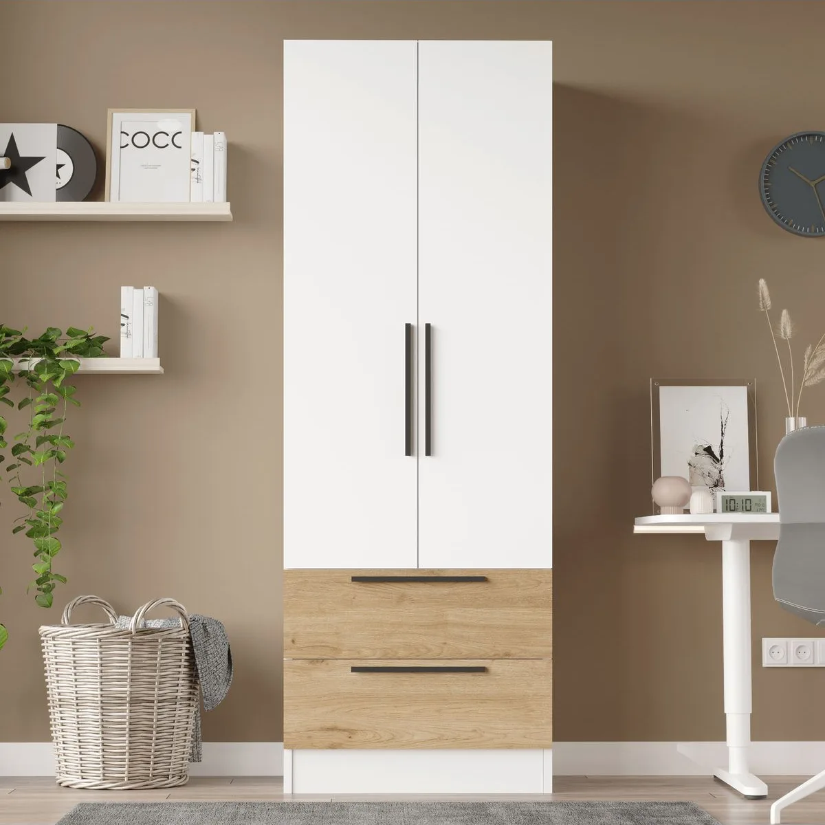 Krish Armoire 2 portes 2 tiroirs Sepet-Blanc KRI2-SW