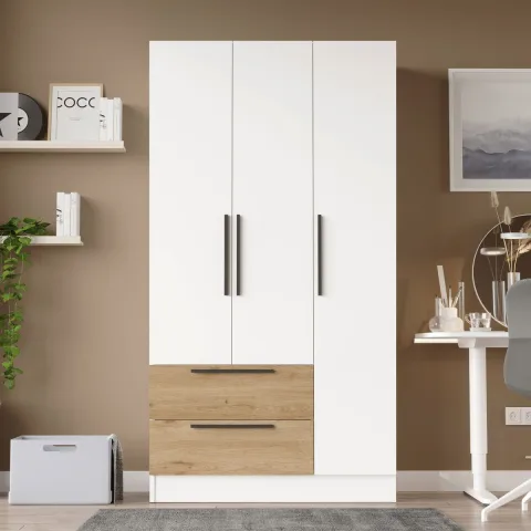 Krish Armoire 3 portes 2 tiroirs Sepet-Blanc KRI3-SW