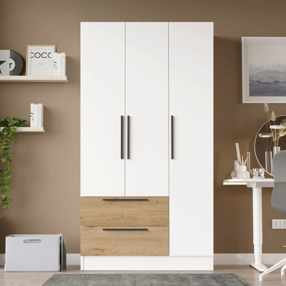 Krish Armoire 3 portes 2 tiroirs Sepet-Blanc KRI3-SW