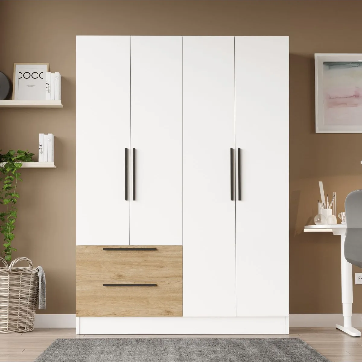Krish Armoire 4 portes 2 tiroirs Sepet-Blanc KRI4-SW