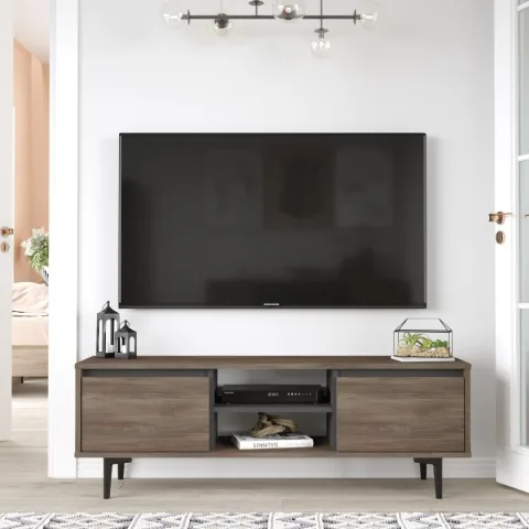 Oliver Meuble TV avec portes 140cm Café-Anthracite OLI1-CA