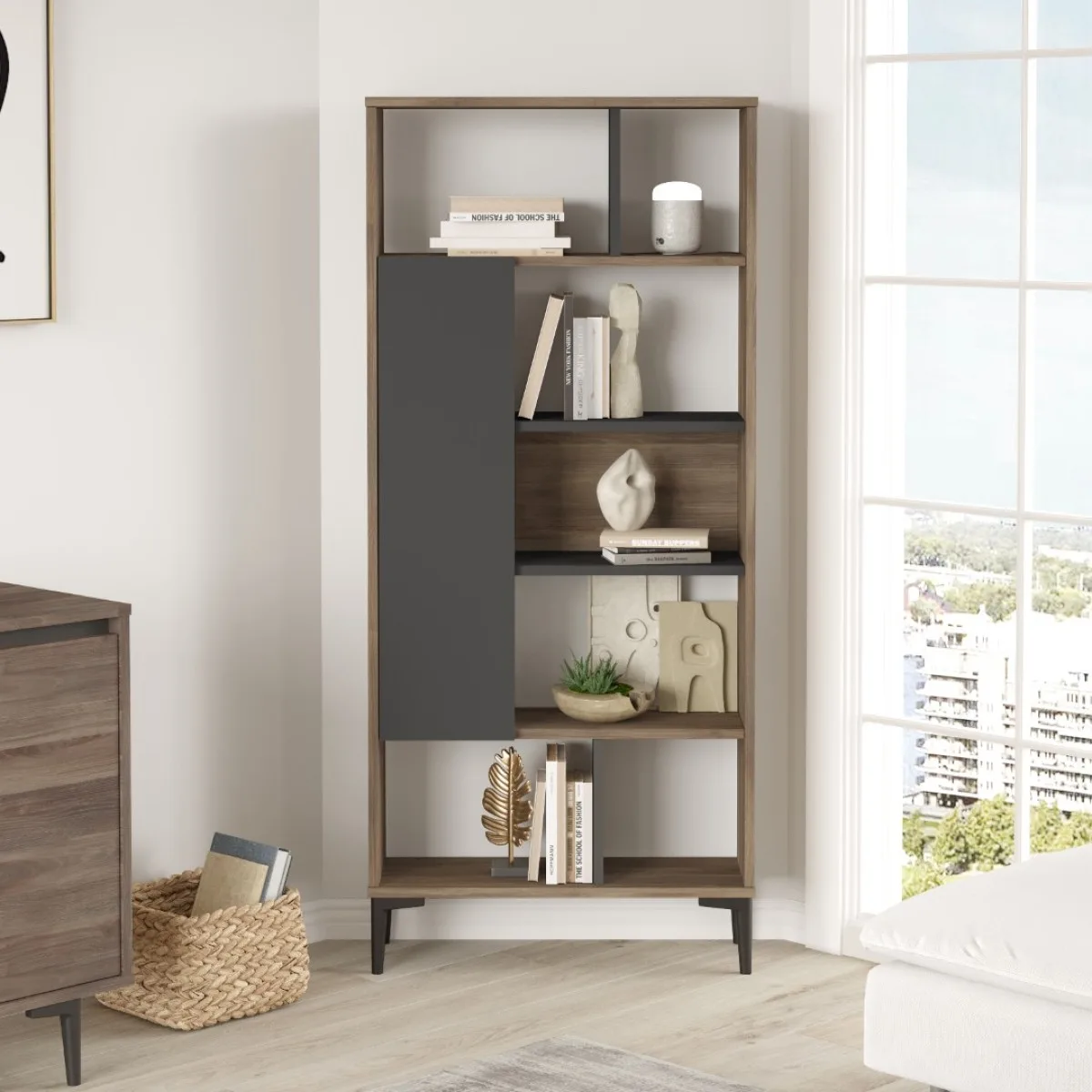 Oliver Bibliothèque 163cm Café-Anthracite OLI4-CA