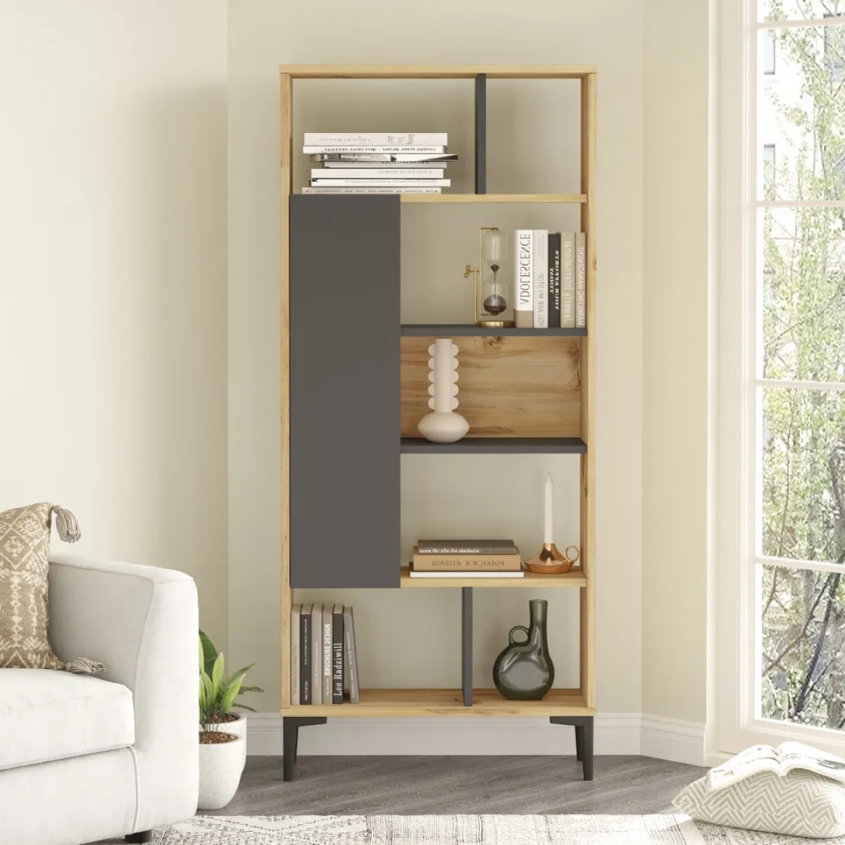Oliver Bibliothèque 163cm Feutre-Anthracite OLI4-KA