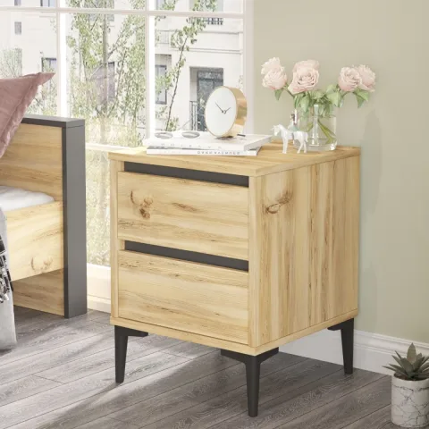 Oliver Table de chevet 2 tiroirs Feutre-Anthracite OLI6-KA