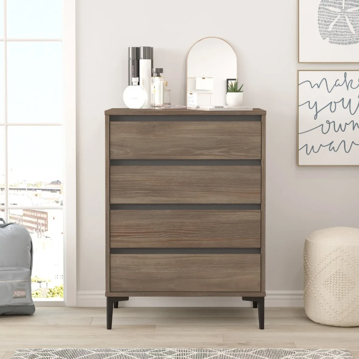 Oliver Commode 4 tiroirs 98cm Café-Anthracite OLI7-CA