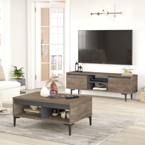 Oliver Ensemble 2 pièces Meuble TV et Table basse Café-Anthracite OLI12-CA