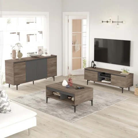 Oliver Ensemble 3 pièces Meuble TV, Table basse et Console Café-Anthracite OLI13-CA