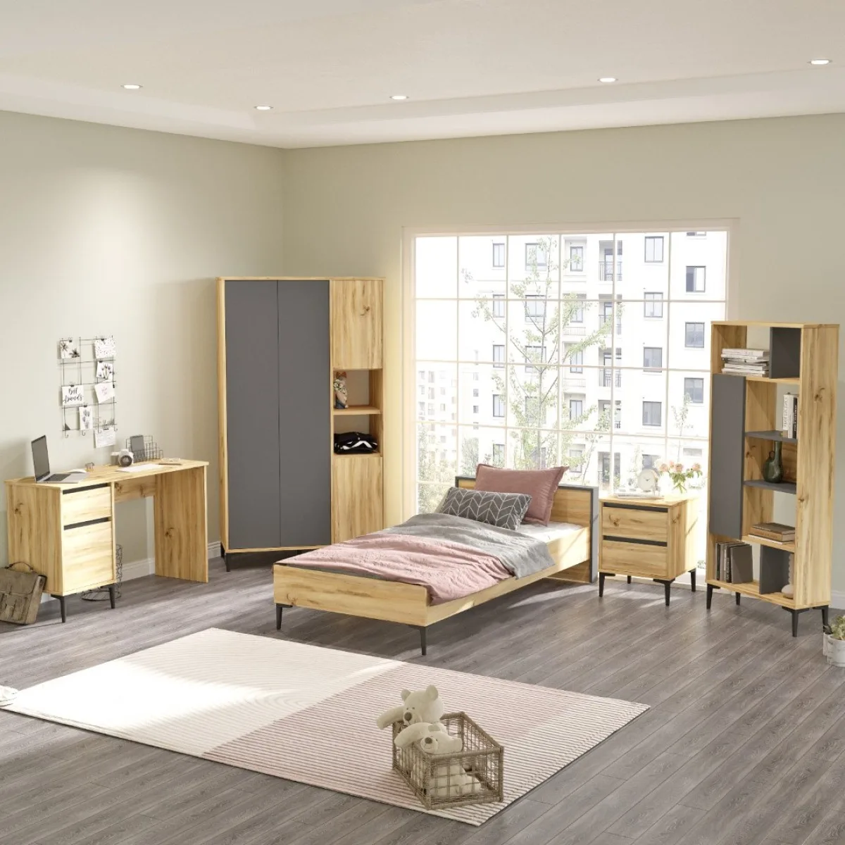 Oliver Ensemble Chambre d'adolescent Feutre-Anthracite OLI18-KA