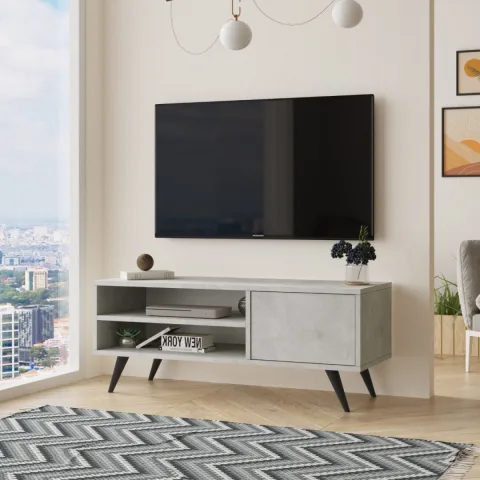 Meuble TV Luton avec pieds en bois 110cm Pierre LUT1-RT
