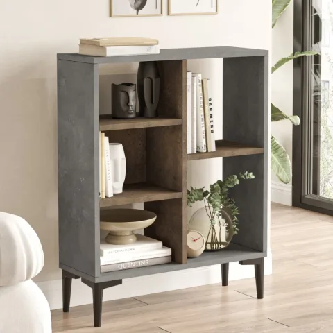 Bibliothèque Baily avec étagères et pieds 88cm Béton-Bronze BAI1-GP