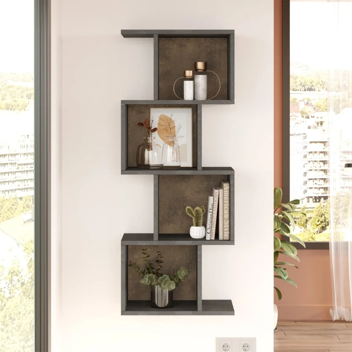 Bibliothèque Hera 125cm Béton-Bronze HER1-GP