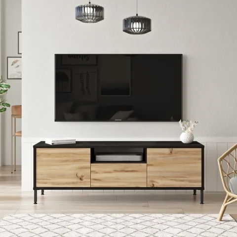 Meuble TV Arya avec pieds métalliques 140cm Feutre-Noir ARY2-KL