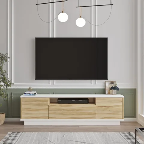 Meuble TV Arya 140cm Feutre-Blanc ARY4-WK