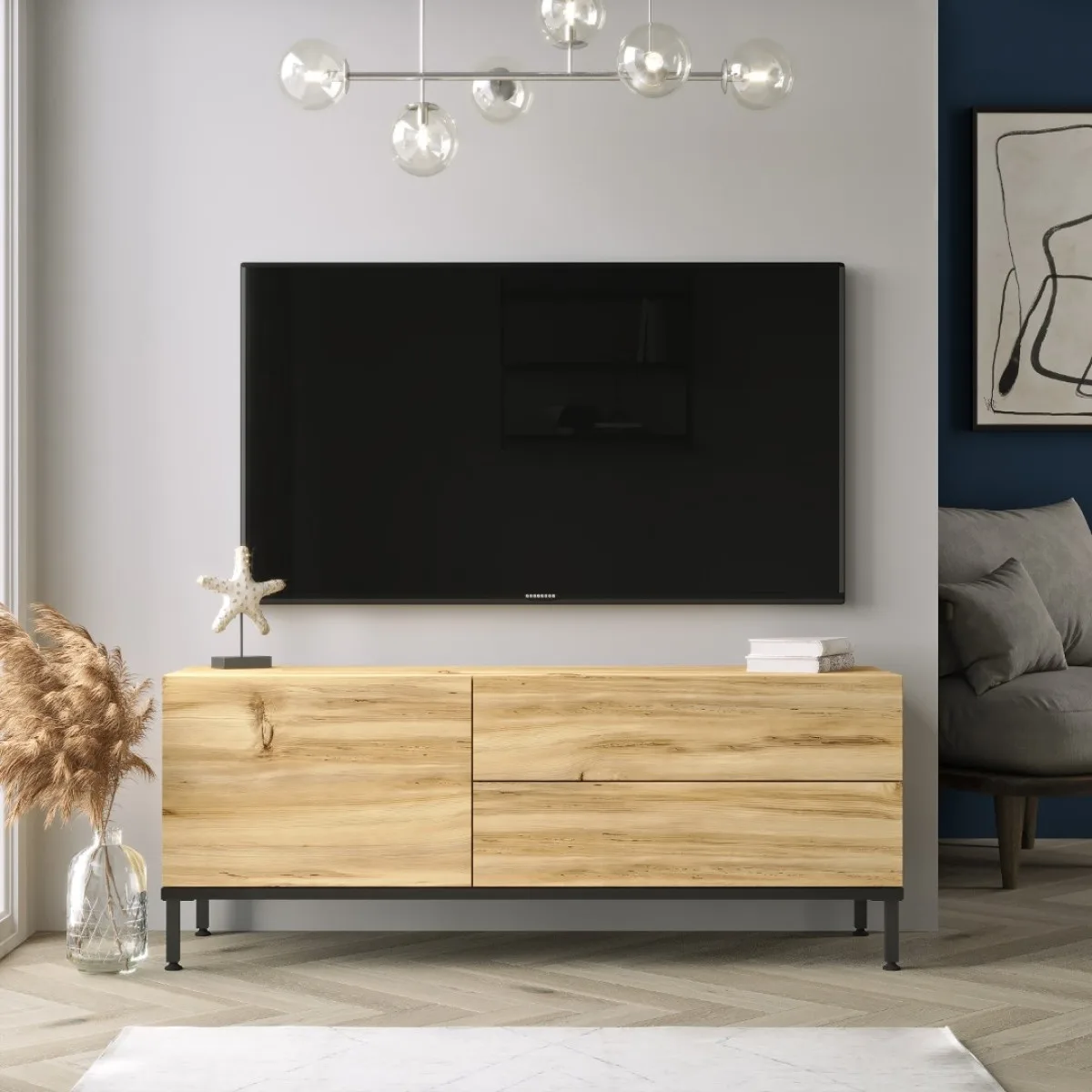 Meuble TV Arya avec pieds métalliques 120cm Feutre-Noir ARY5-KL