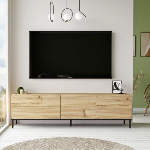 Meuble TV Arya avec pieds métalliques 170cm Feutre-Noir ARY6-KL