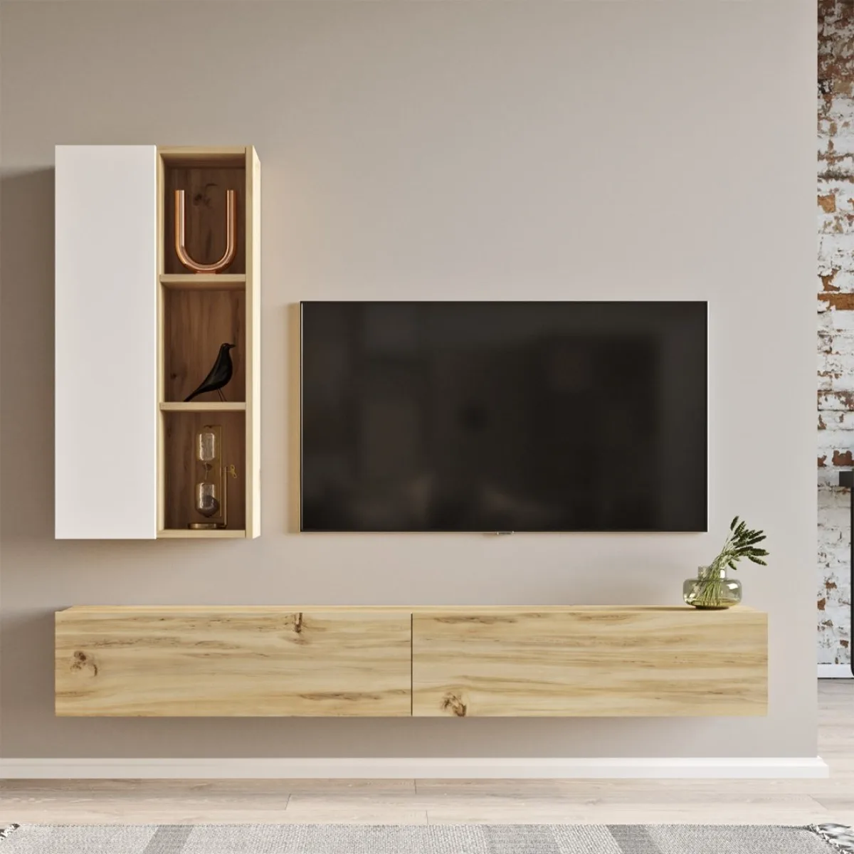 Meuble TV Bibliothèque Arya 175cm Feutre-Blanc ARY10-WK