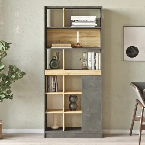 Bibliothèque Arya avec portes 170cm Feutre-Béton ARY20-KR