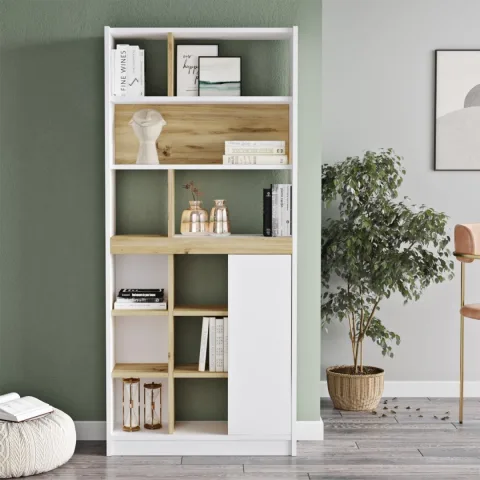 Bibliothèque Arya avec portes 170cm Feutre-Blanc ARY20-WK