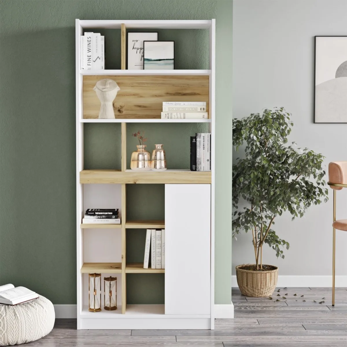 Bibliothèque Arya avec portes 170cm Feutre-Blanc ARY20-WK