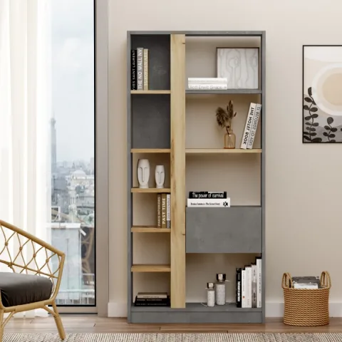 Bibliothèque Arya avec portes 160cm Feutre-Béton ARY21-KR