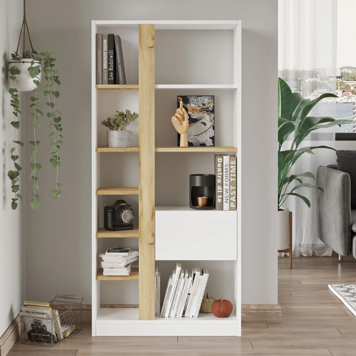 Arya Bibliothèque avec portes 160cm Feutre-Blanc ARY21-WK