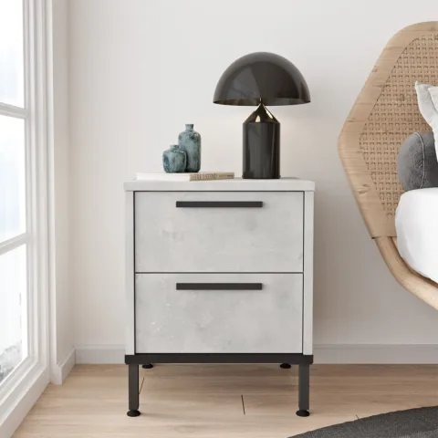 Arya Table de chevet 2 tiroirs Pieds métal Pierre-Noir ARY24-TL