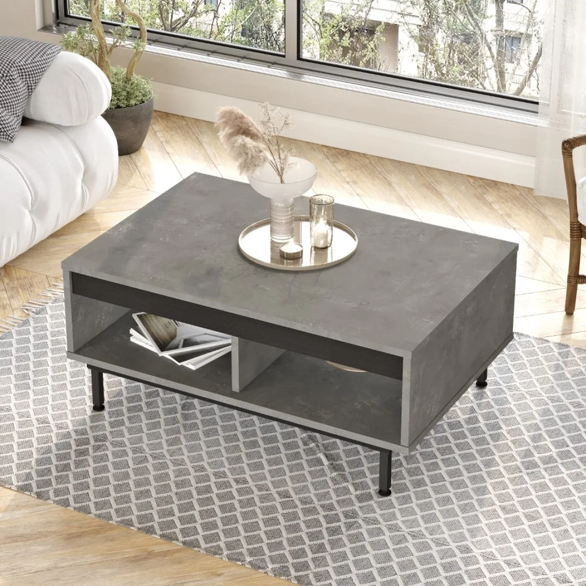 Arya Table basse Pieds métal Béton-Noir ARY29-RL
