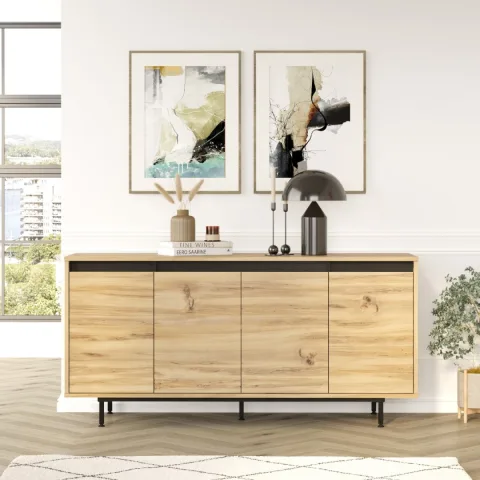 Arya Console 4 portes Pieds métal 160cm Feutre-Noir ARY30-KL