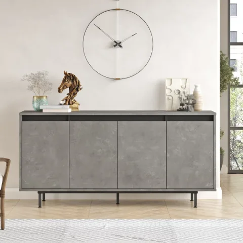 Arya Console 4 portes Pieds métal 160cm Béton-Noir ARY30-RL