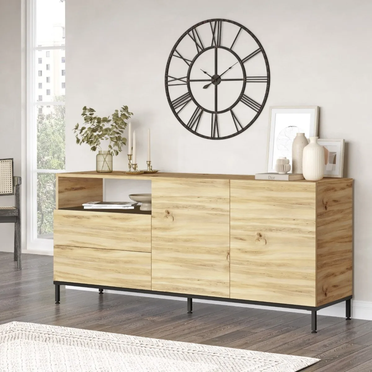 Arya Console 4 portes Pieds métal 170cm Feutre-Noir ARY32-KL