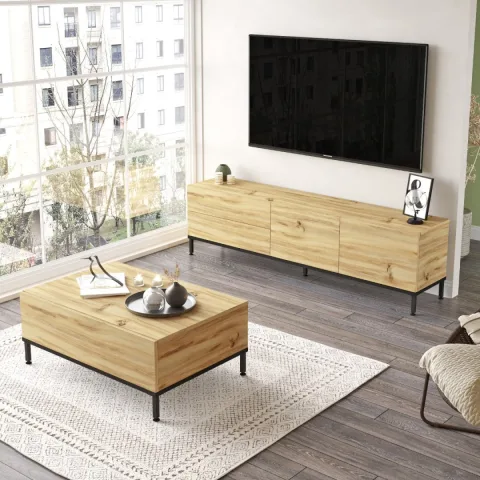 Arya Meuble TV Table basse Pieds métal Set de 2 Feutre-Noir ARY35-KL