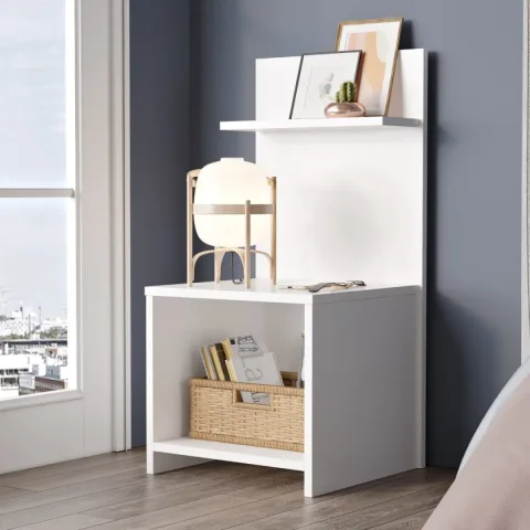 Awilda Table de chevet avec étagères Blanc AWI1-W