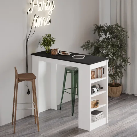 Harwick Table de bar 120cm Table de cuisine Salle à manger Noir-Blanc HAR1-LW