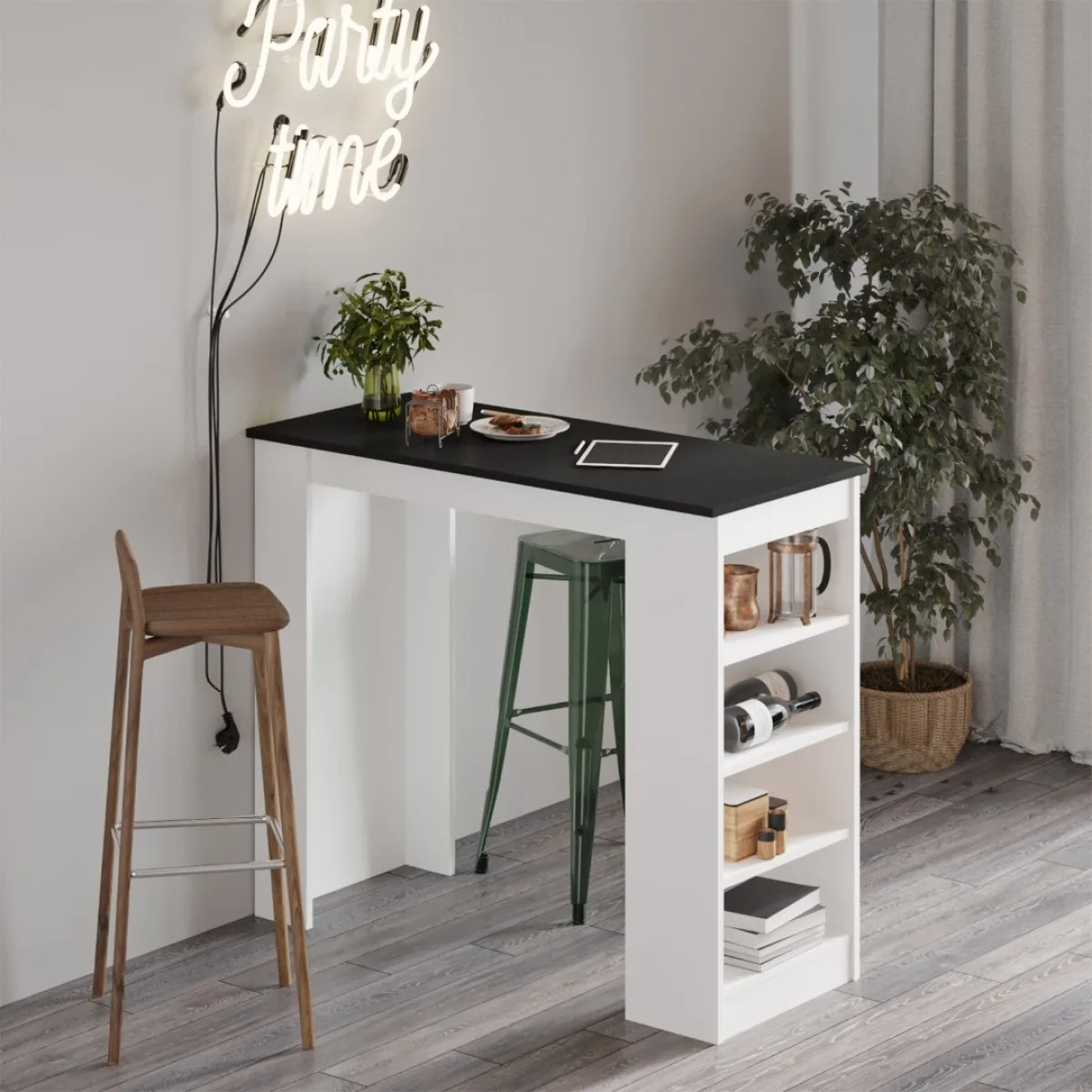 Harwick Table de bar 120cm Table de cuisine Salle à manger Noir-Blanc HAR1-LW