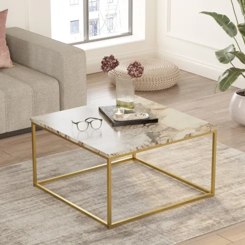 Atlantis Gold Table basse Métal Carrée Motif marbre ATL13-GE