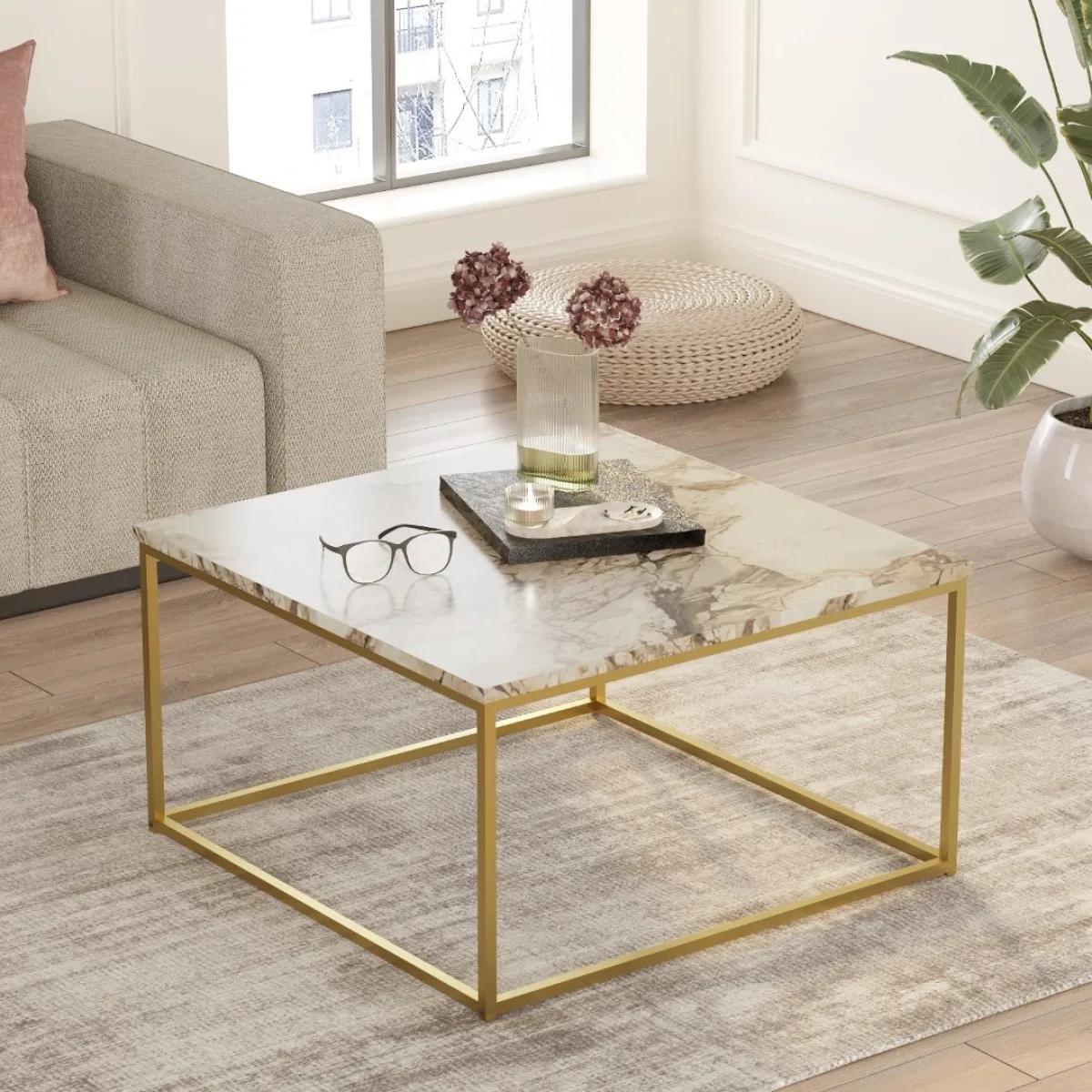 Atlantis Gold Table basse Métal Carrée Motif marbre ATL13-GE