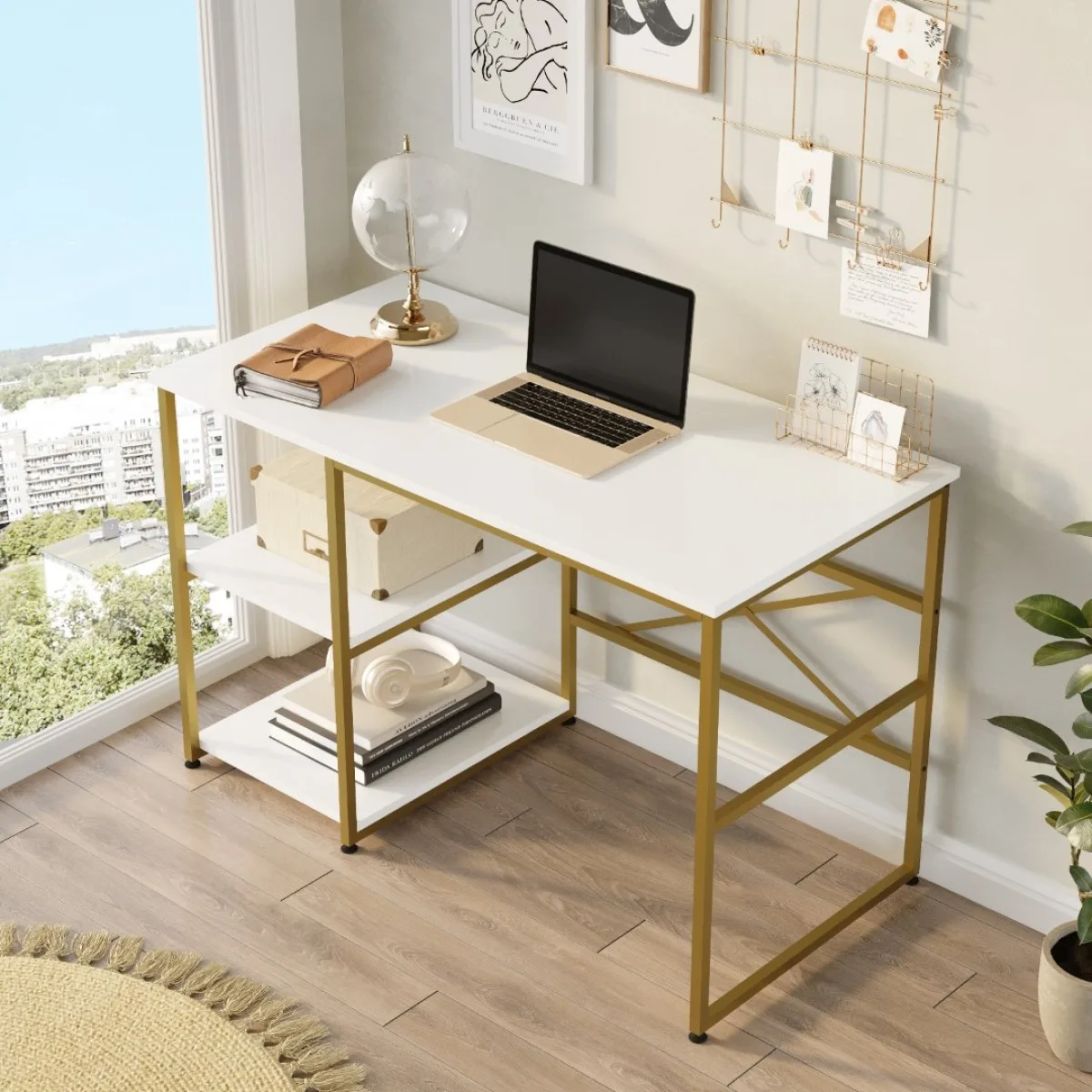 Atlantis Gold Bureau Métal avec étagères 120cm Blanc ATL23-W