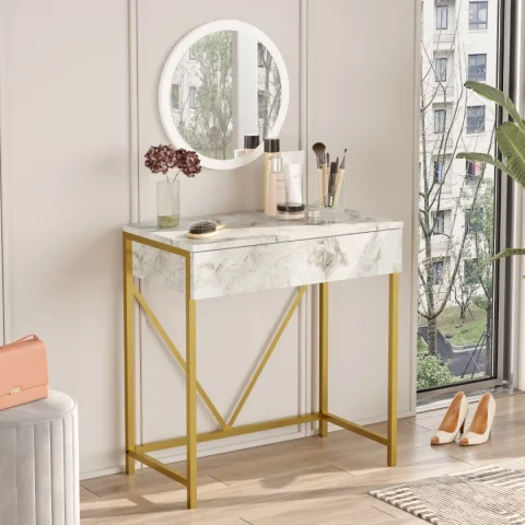 Atlantis Gold Coiffeuse Métal avec miroir et tiroirs Motif Marbre ATL33-GE