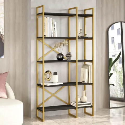 Atlantis Gold Bibliothèque Métal 5 étagères 2 compartiments 175cm Noir ATL4-LB