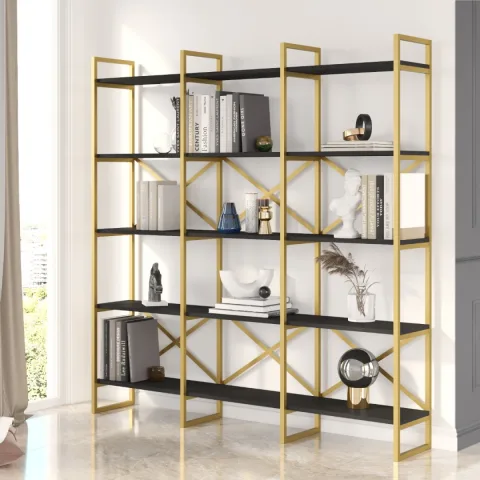 Atlantis Gold Bibliothèque Métal 5 étagères Large 3 compartiments 175cm Noir ATL6-LB