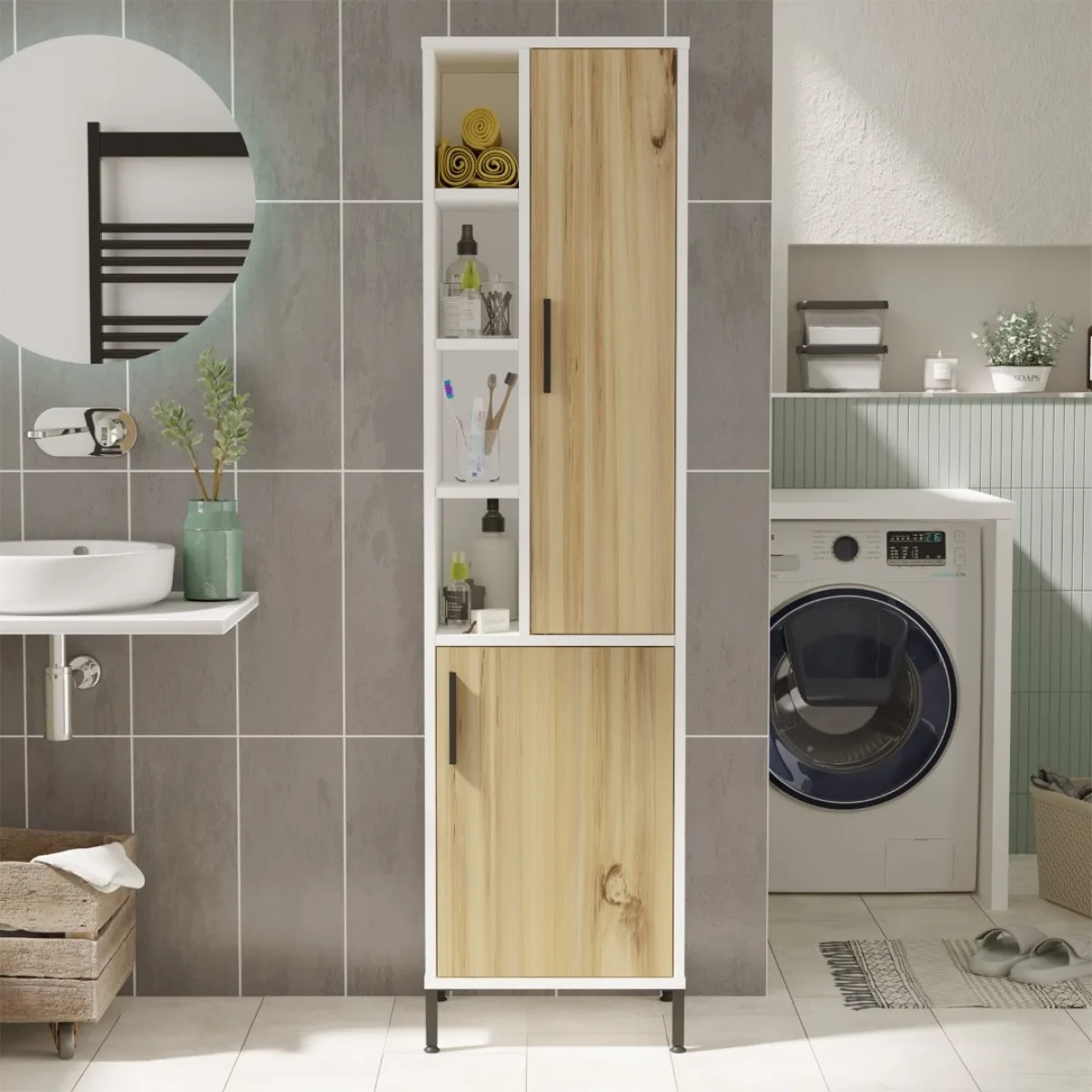 Wilma Armoire multi-usages Meuble de salle de bain Feutre-Blanc WIL2-WK