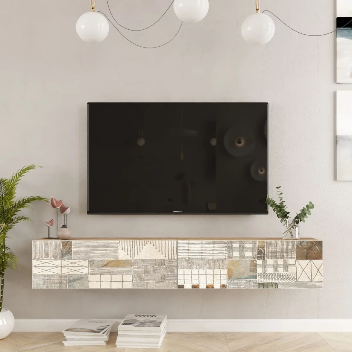 Meuble TV Aven Pin-Blanc impression UV AVE8-AWU