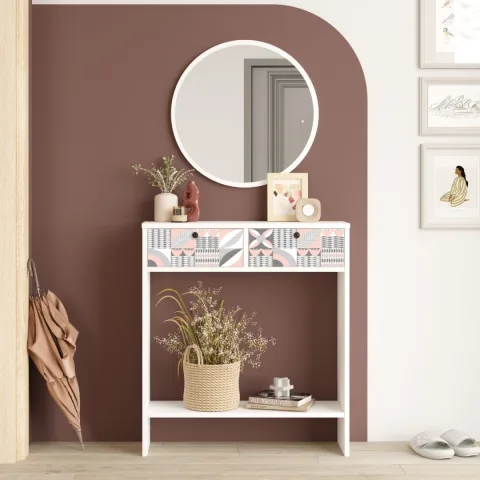 Dresser Mia avec miroir, 2 portes, Blanc impression UV MIA1-WU