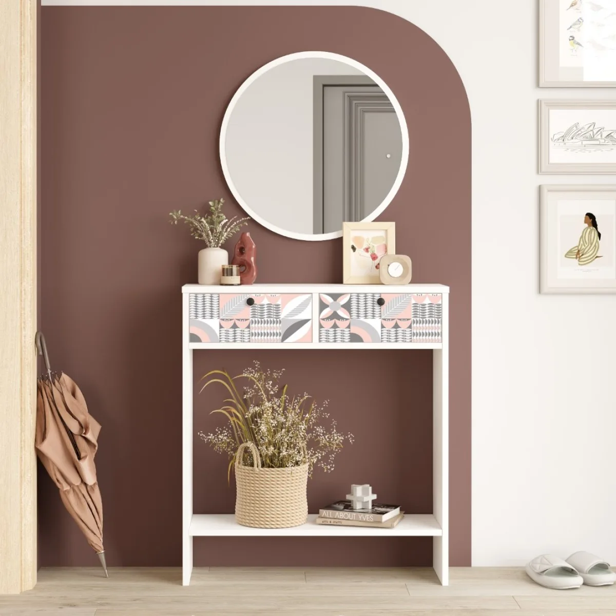 Dresser Mia avec miroir, 2 portes, Blanc impression UV MIA1-WU