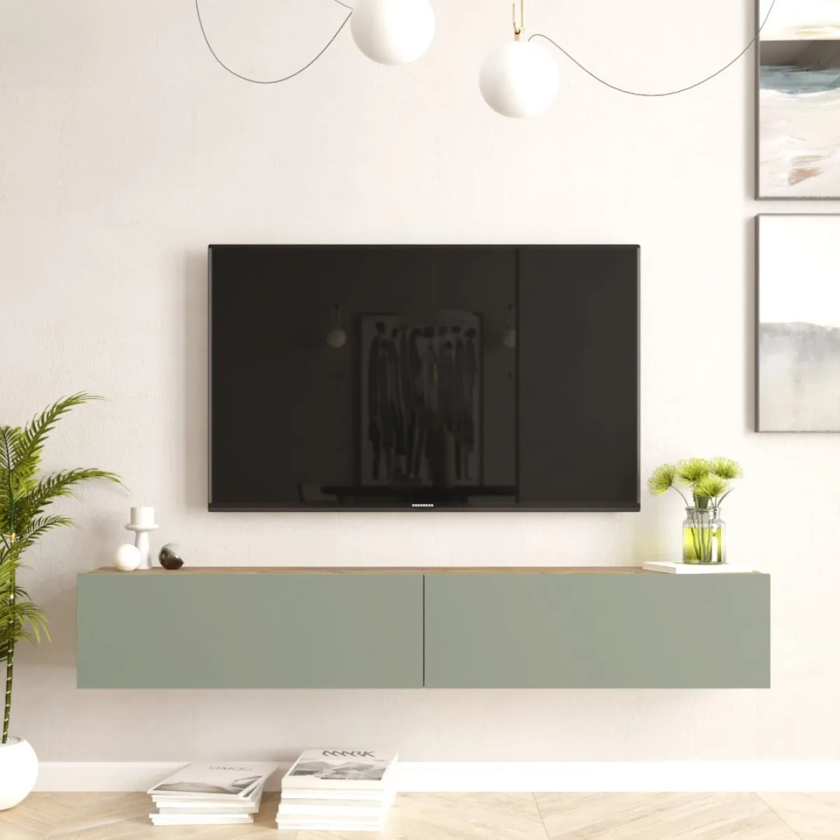 Meuble TV Aven 180cm AVE8-AY Pin-Vert Tilleul