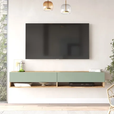Meuble TV Aven 180cm AVE9-AY Pin-Vert Tilleul