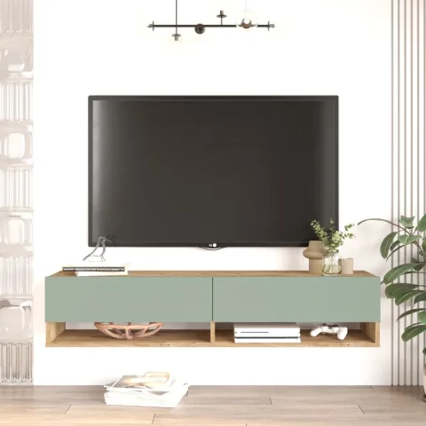 Meuble TV Aven 140cm AVE11-AY Pin-Vert Tilleul